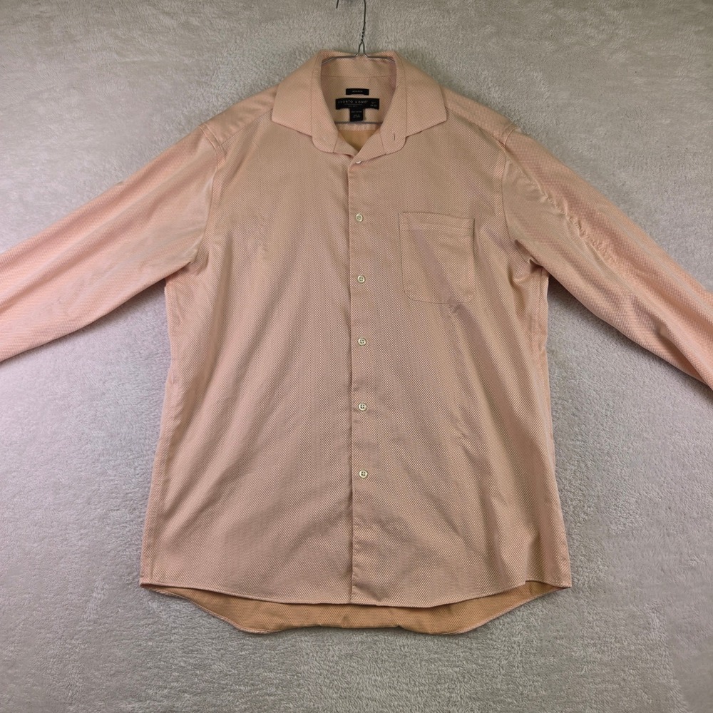 Pronto Uomo Mens Peach Textured Non-Iron Cotton Button Down Shirt 16.5 34/35